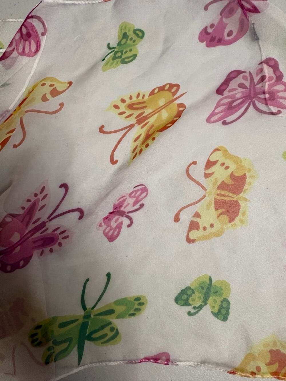 Vintage Sheer Chiffon Scarf with Watercolor Butterflies Print